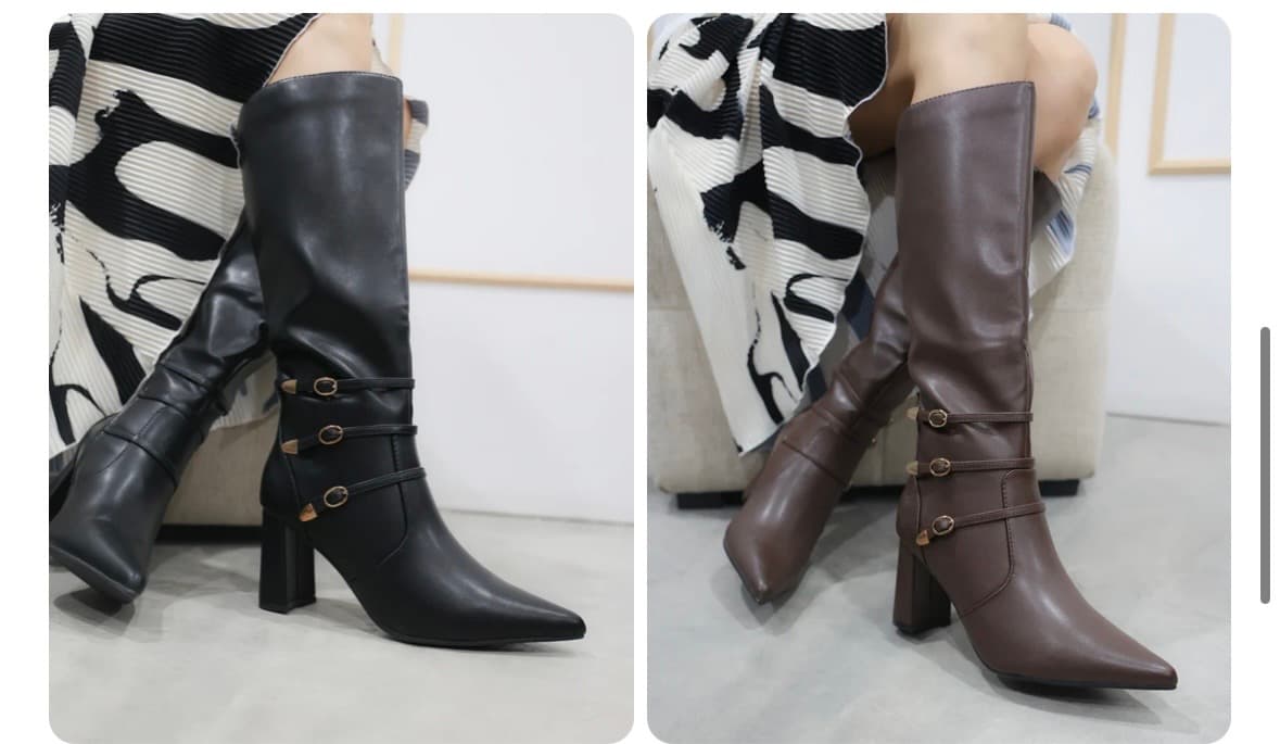 Botas de tacón media caña con hebillas decorativas